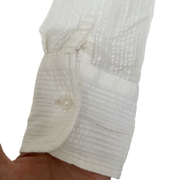 Free People White SeerSucker Blouse Sz 8 Button Tunic Top Floral Trim L/S White - Picture 5 of 13